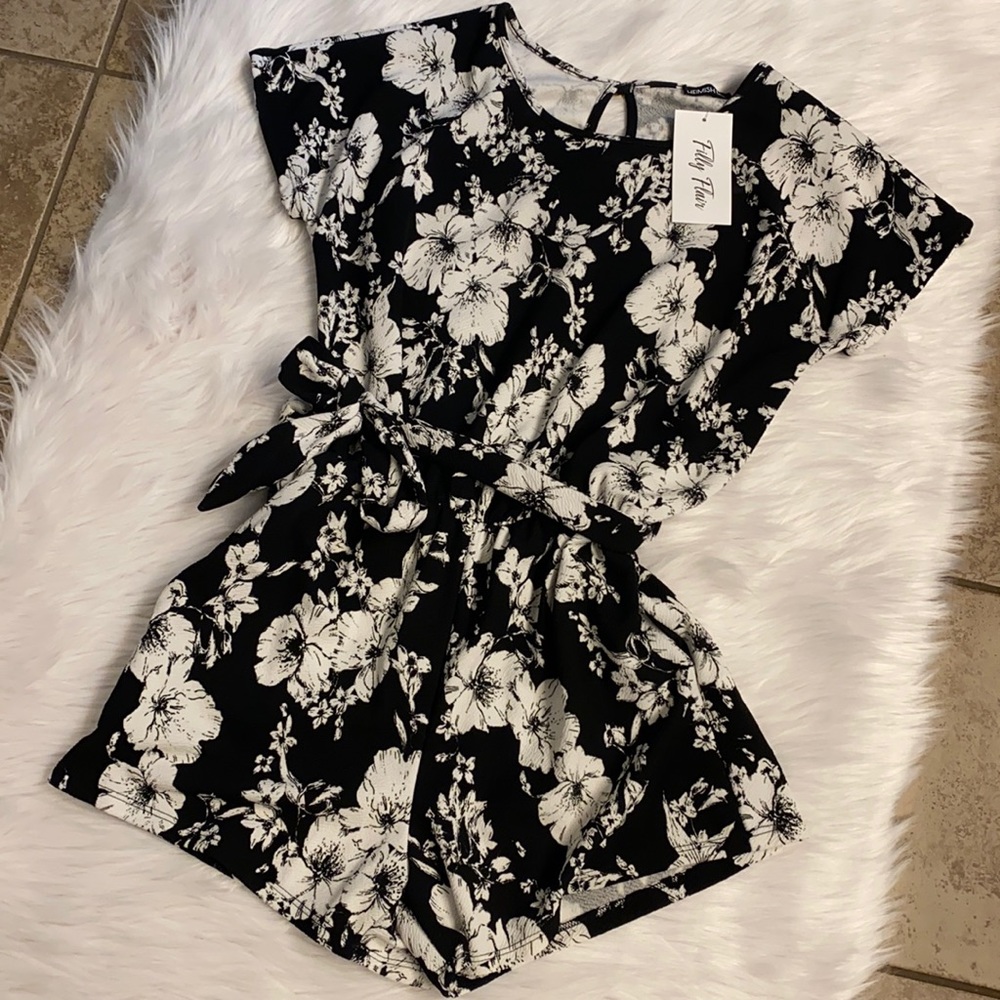 Black and White Floral Romper